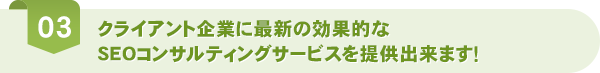 クライアント企業に最新の効果的なSEOコンサルティングサービスを提供出来ます！